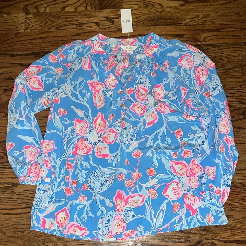 Lilly Pulitzer Elsa Silk Top in Multi Bahamian Rhapsody size large NWT - Picture 4 of 9